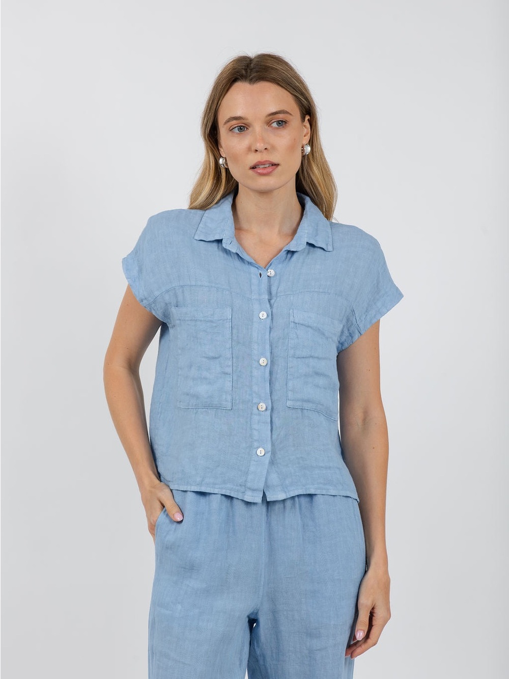 Elliott Lauren Effie Short Sleeve Linen Shirt - Amalfi Blue